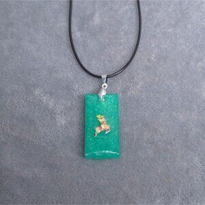 Handmade Green Resin Reindeer Pendant Necklace Black Adjustable Cord Christmas